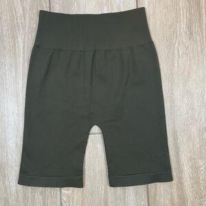 Avocado Olive Waffle Knit Biker Shorts Womens S/M High Rise Ribbed Active